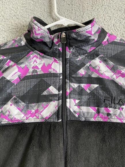 FILA Jacket Womens Large Black Pink Colorblock Full Zip Sweatshirt - Picture 2 of 12
